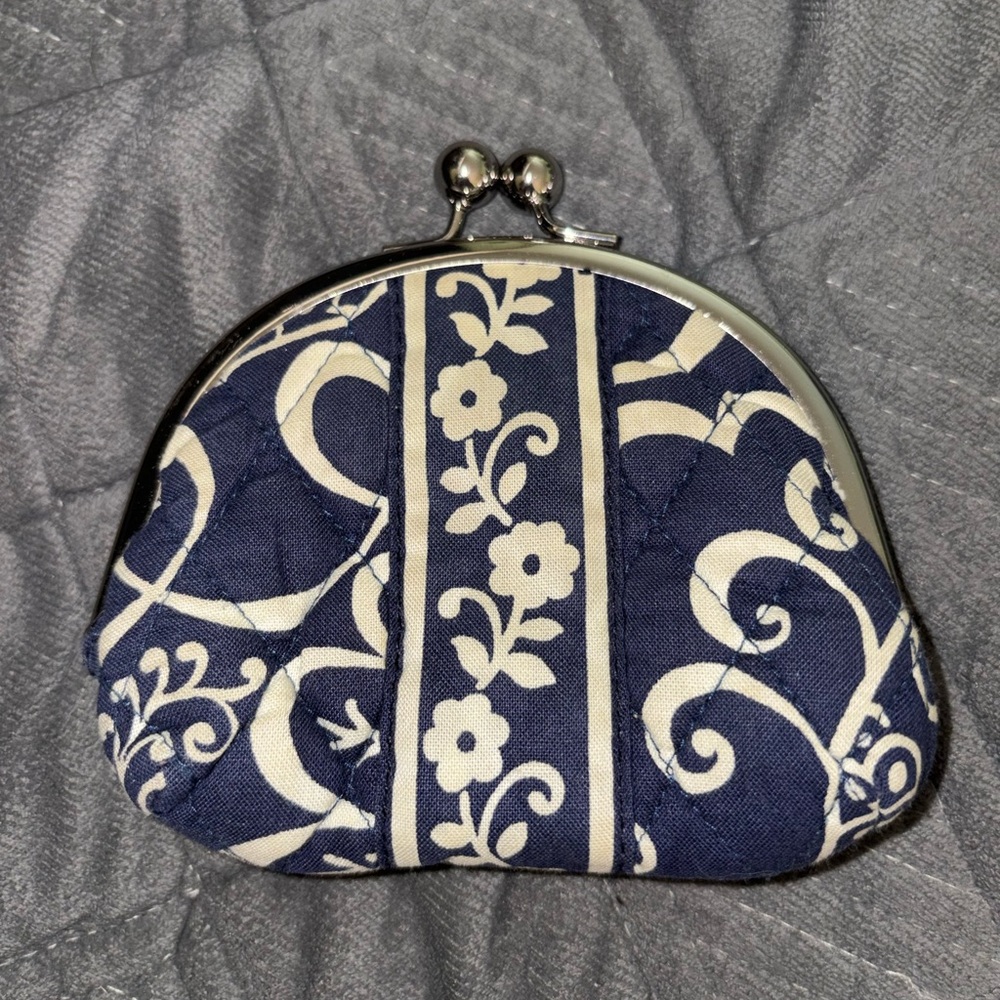 Vera Bradley Blue Floral Quilted Double Kisslock Coin Purse Wallet